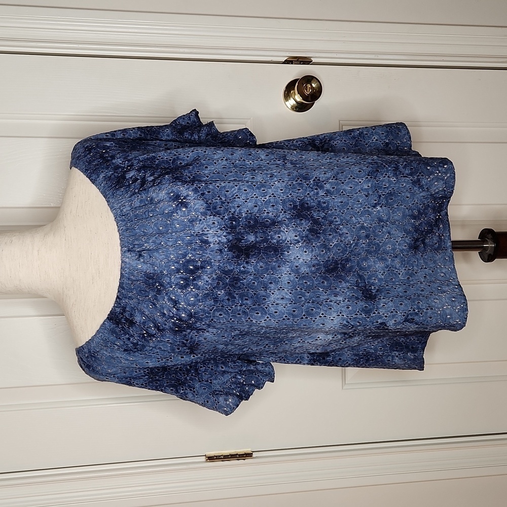 Knox Rose Blue Eyelet Off Shoulder Top Size M NWT